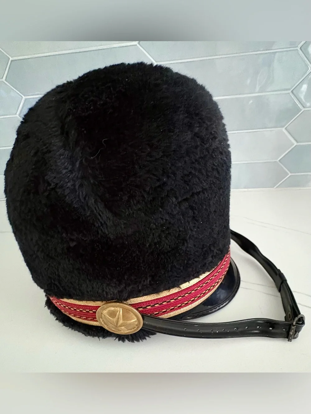 Ostwald Vtg Faux Fur Marching Band Busby Hat Black Drum Major Shako RedGold Trim
